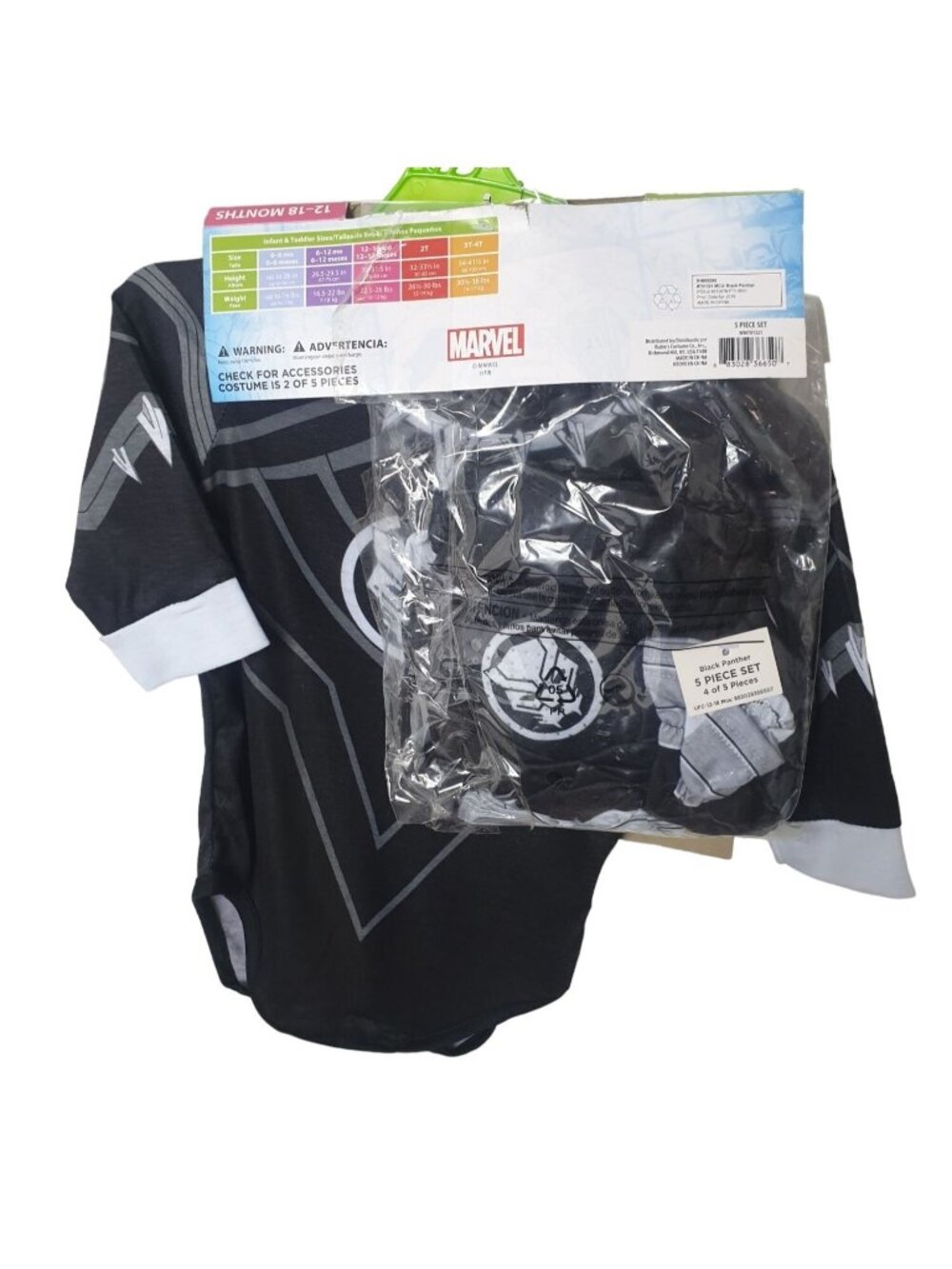 Infant Costume 12-18 Months Marvel Black Panther Complete 5-Piece Halloween - Picture 2 of 6